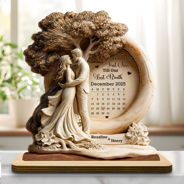 From Our First Kiss Till Our Last Breath, Couple Under Tree - Personalized Custom 2-Layer Wood Plaque With Flat Base - CPL992_WPLA