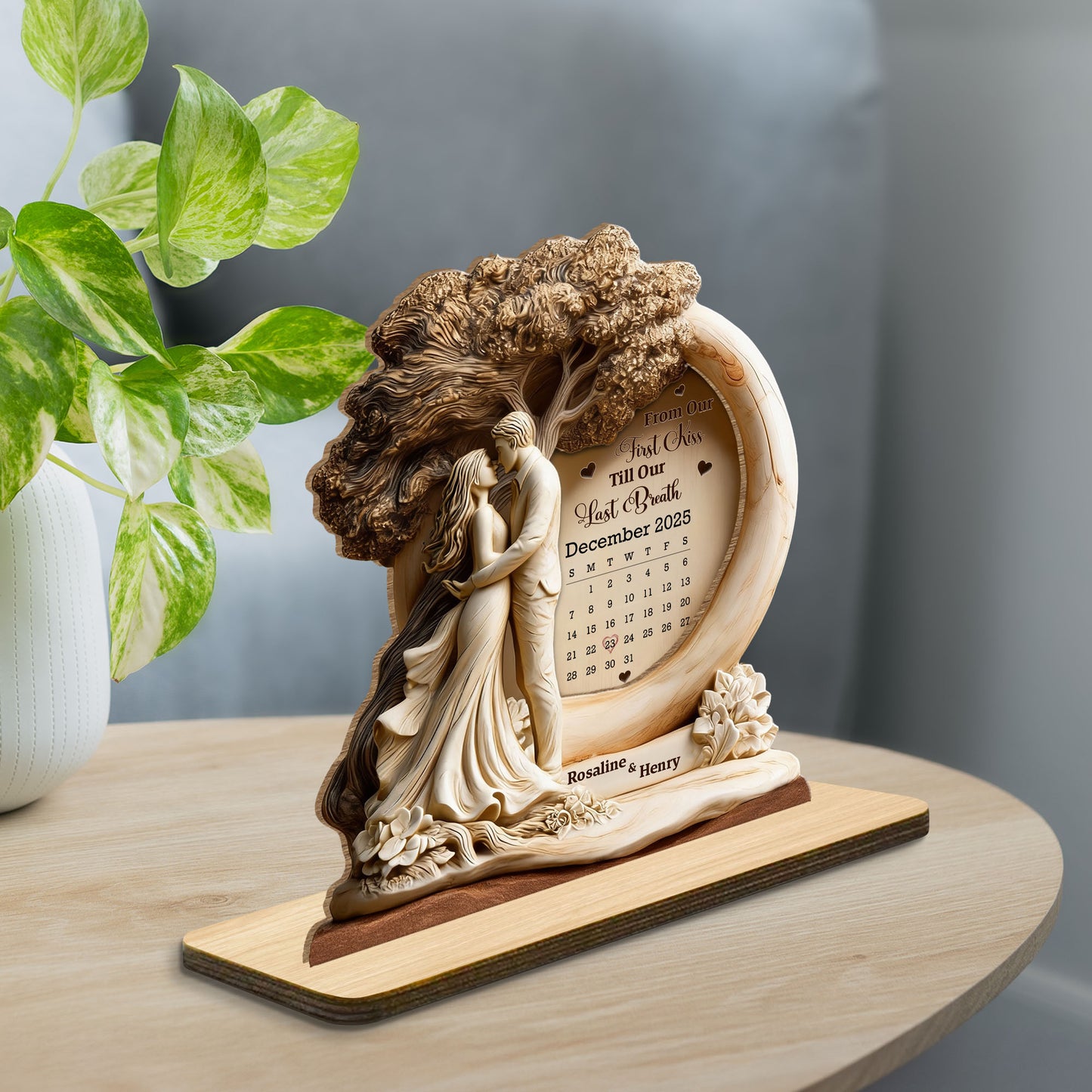 From Our First Kiss Till Our Last Breath, Couple Under Tree - Personalized Custom 2-Layer Wood Plaque With Flat Base - CPL992_WPLA