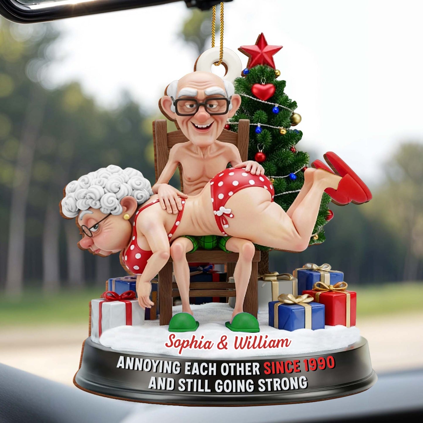 Celebrating Years Together, Elderly Couple With Christmas Tree