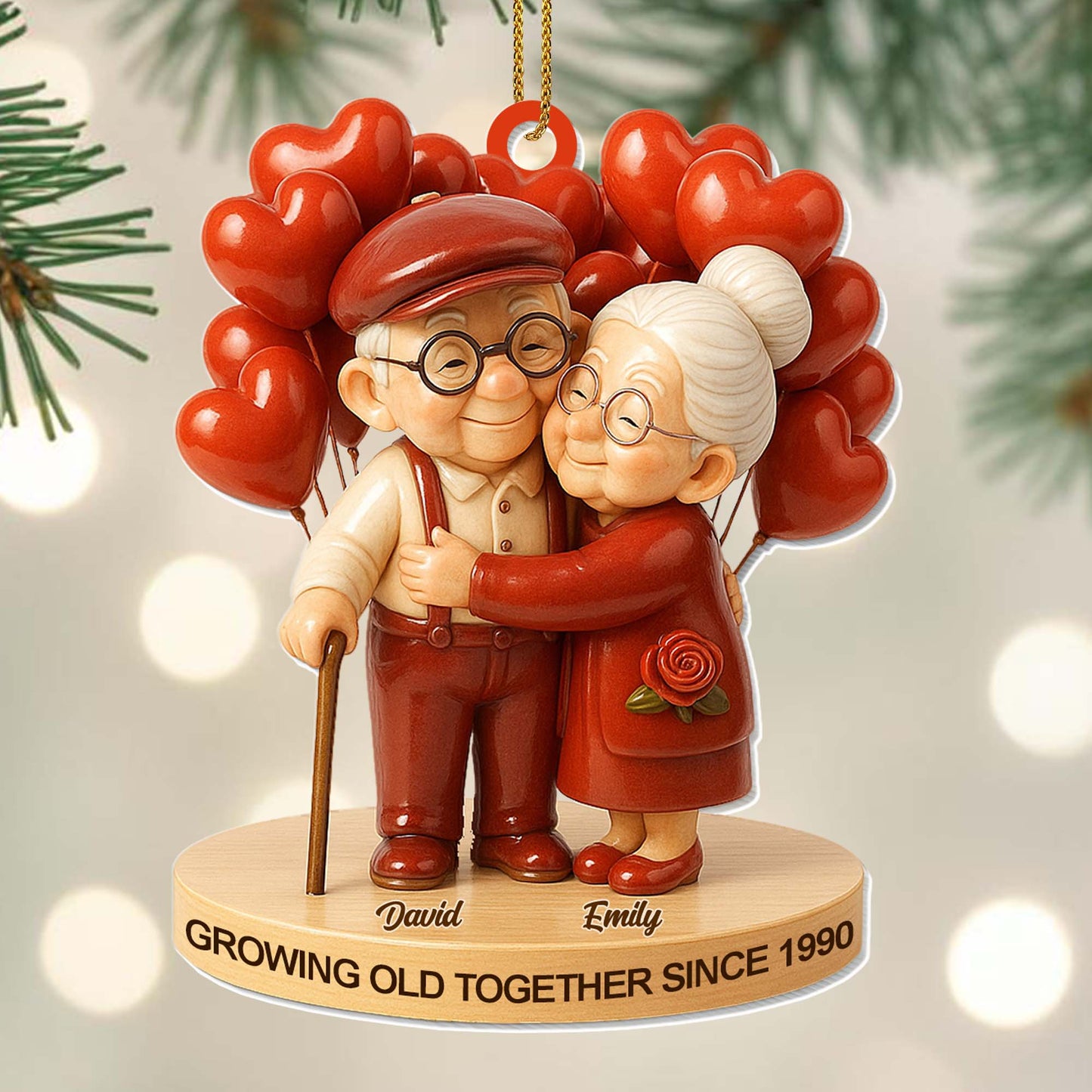 Growing Old Together, Elderly Couple With Hearts