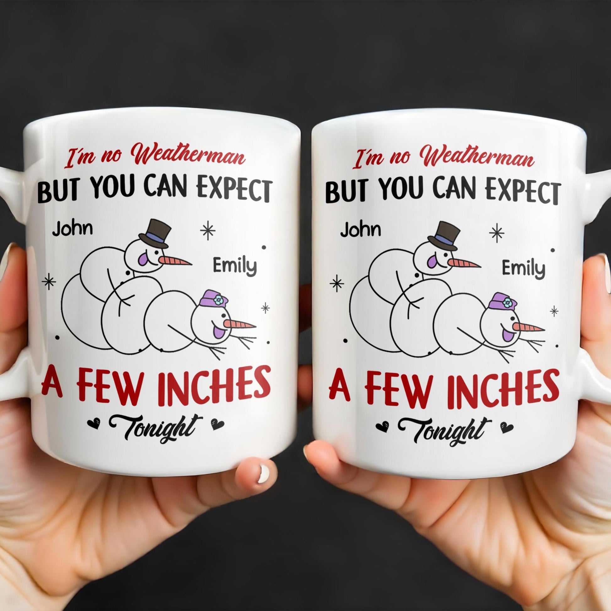 I'm No Weatherman, Expect A Few Inches Tonight, Snowmen Hearts Design