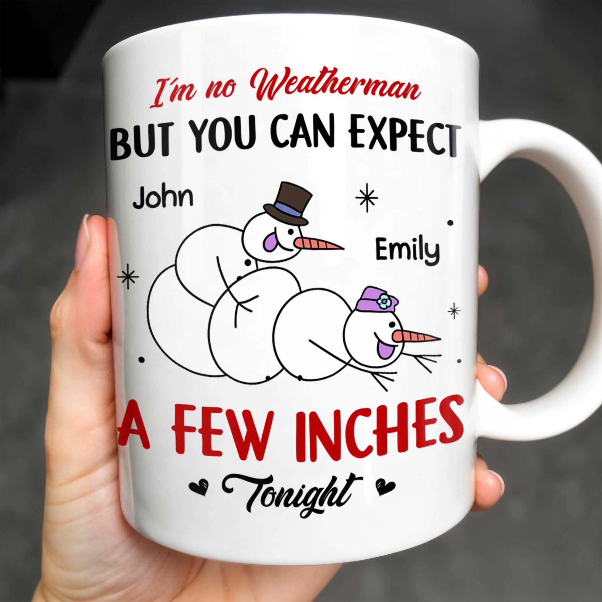 I'm No Weatherman, Expect A Few Inches Tonight, Snowmen Hearts Design