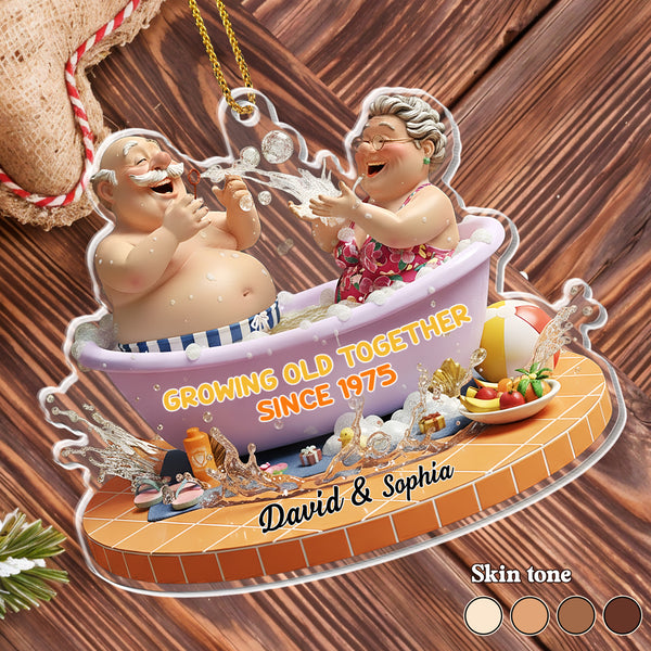 Hold Your Hand At 80, Elderly Couple Swimming Together Personalized Custom Acrylic Ornament Car Hanging Ornament Cpl1215 Aca