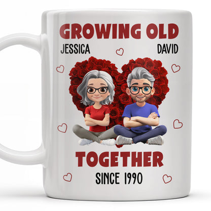 Growing Old Together Hearts and Cartoon Couple Design