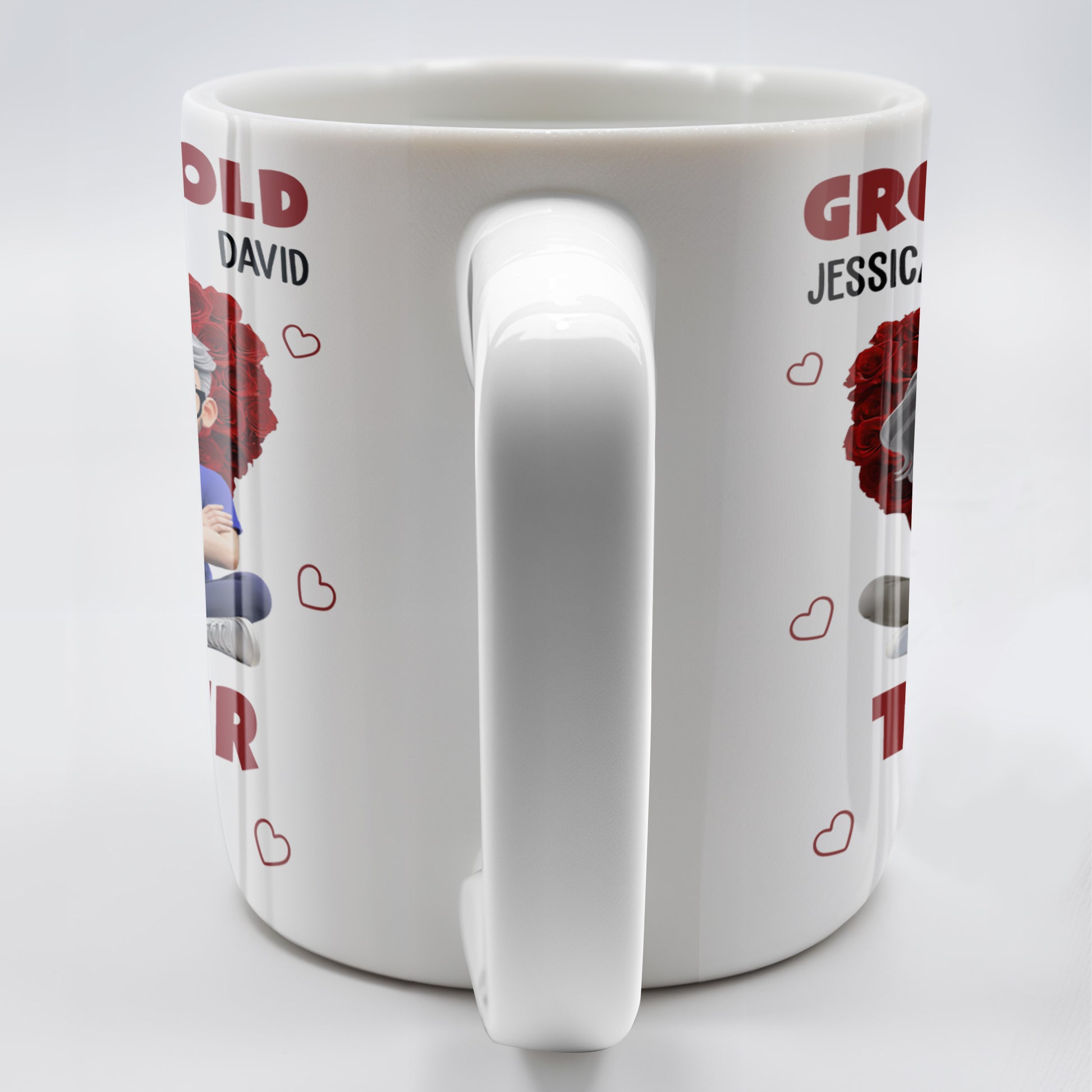 Growing Old Together Hearts and Cartoon Couple Design