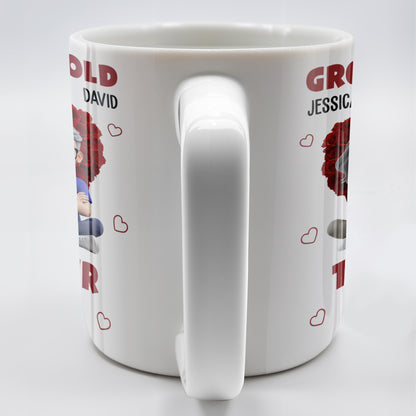 Growing Old Together Hearts and Cartoon Couple Design