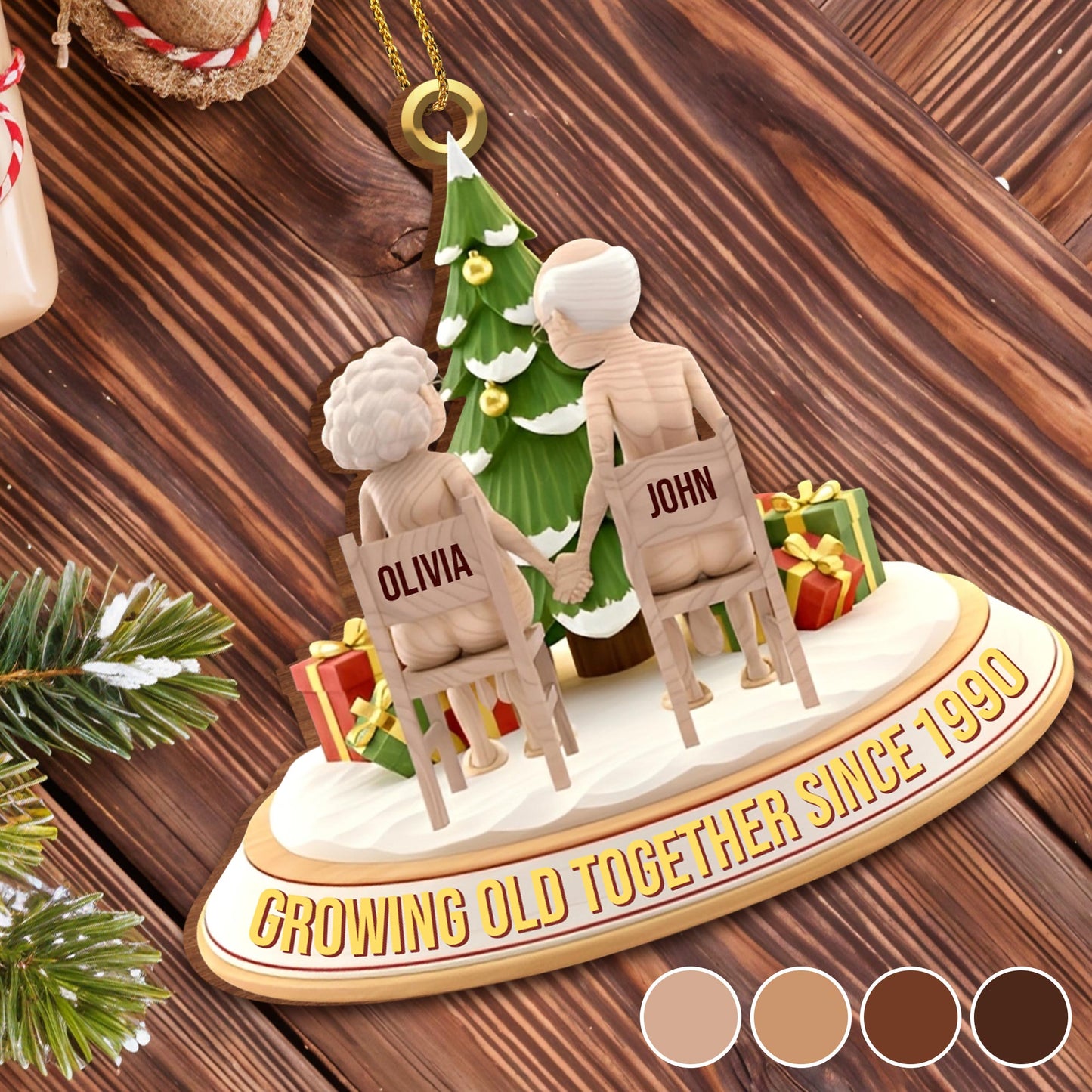 Growing Old Together, Elderly Couple Christmas Ornament