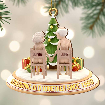 Growing Old Together, Elderly Couple Christmas Ornament
