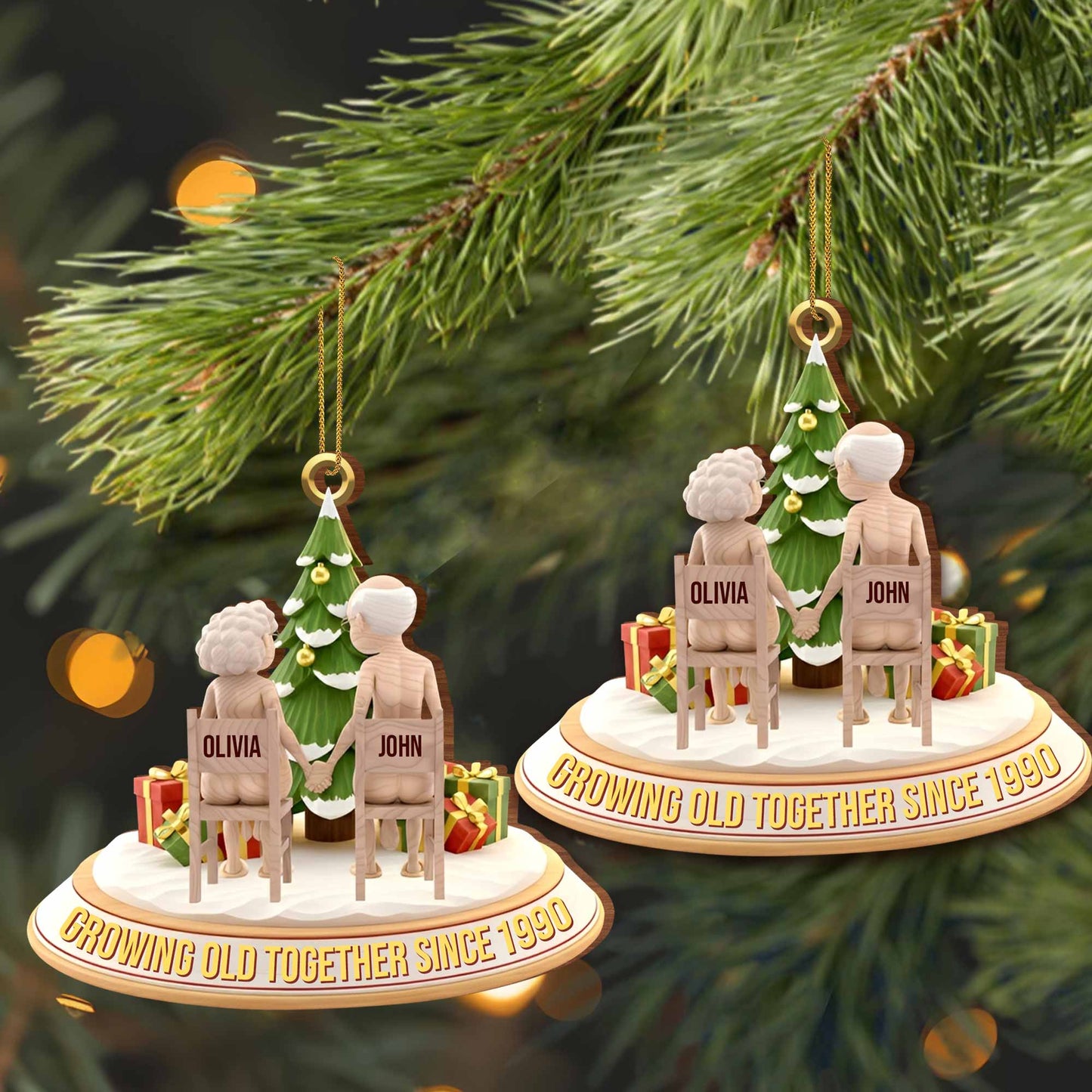 Growing Old Together, Elderly Couple Christmas Ornament