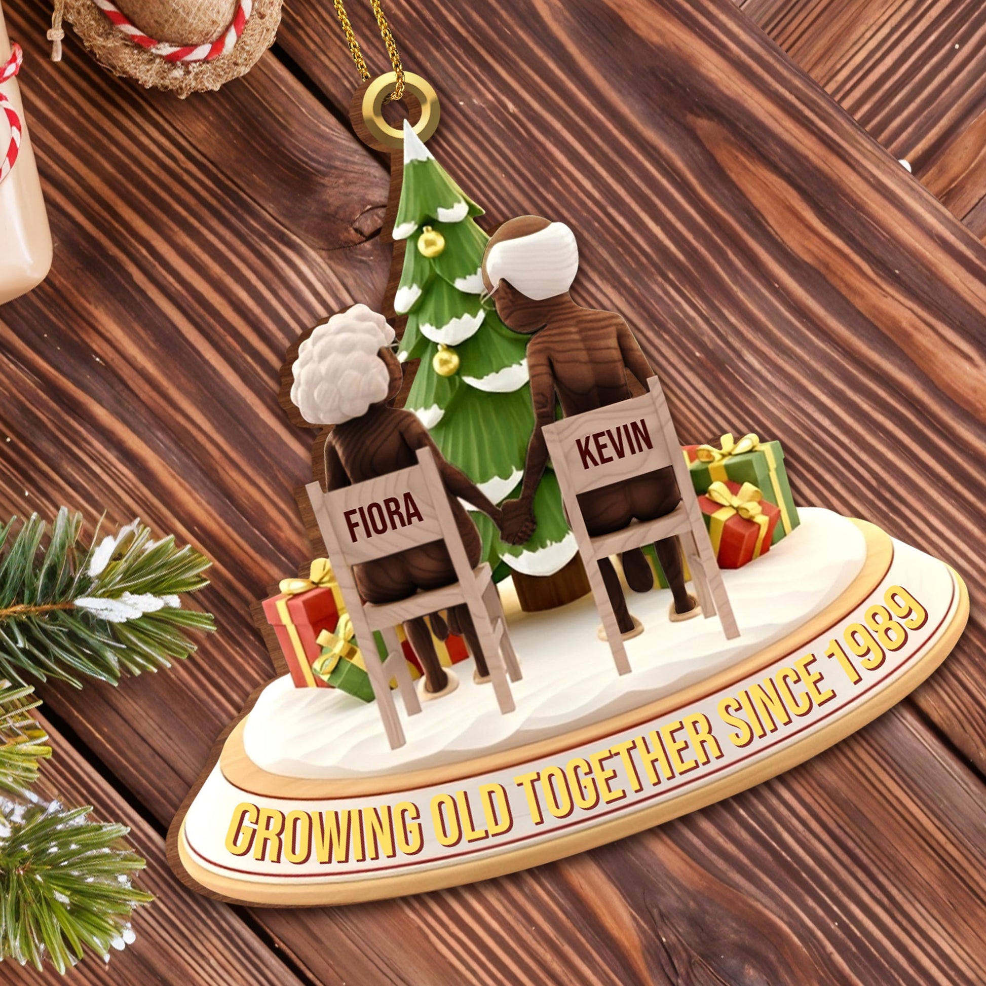 Growing Old Together, Elderly Couple Christmas Ornament