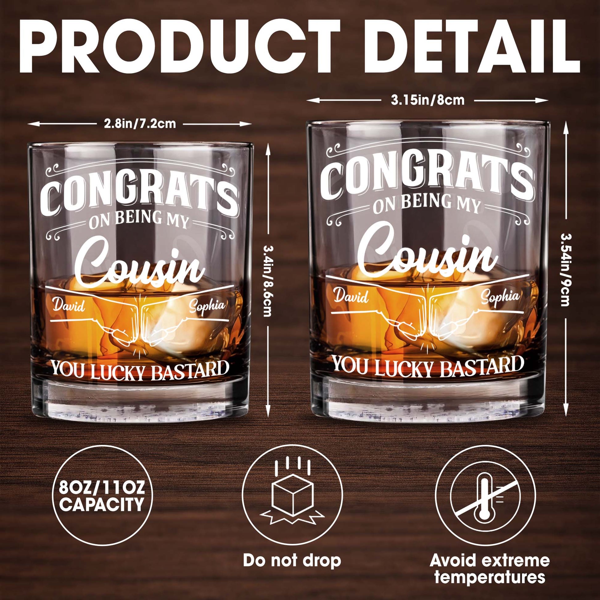 Congrats On Being My Cousin, Whiskey Glass With Hands Shaking Design