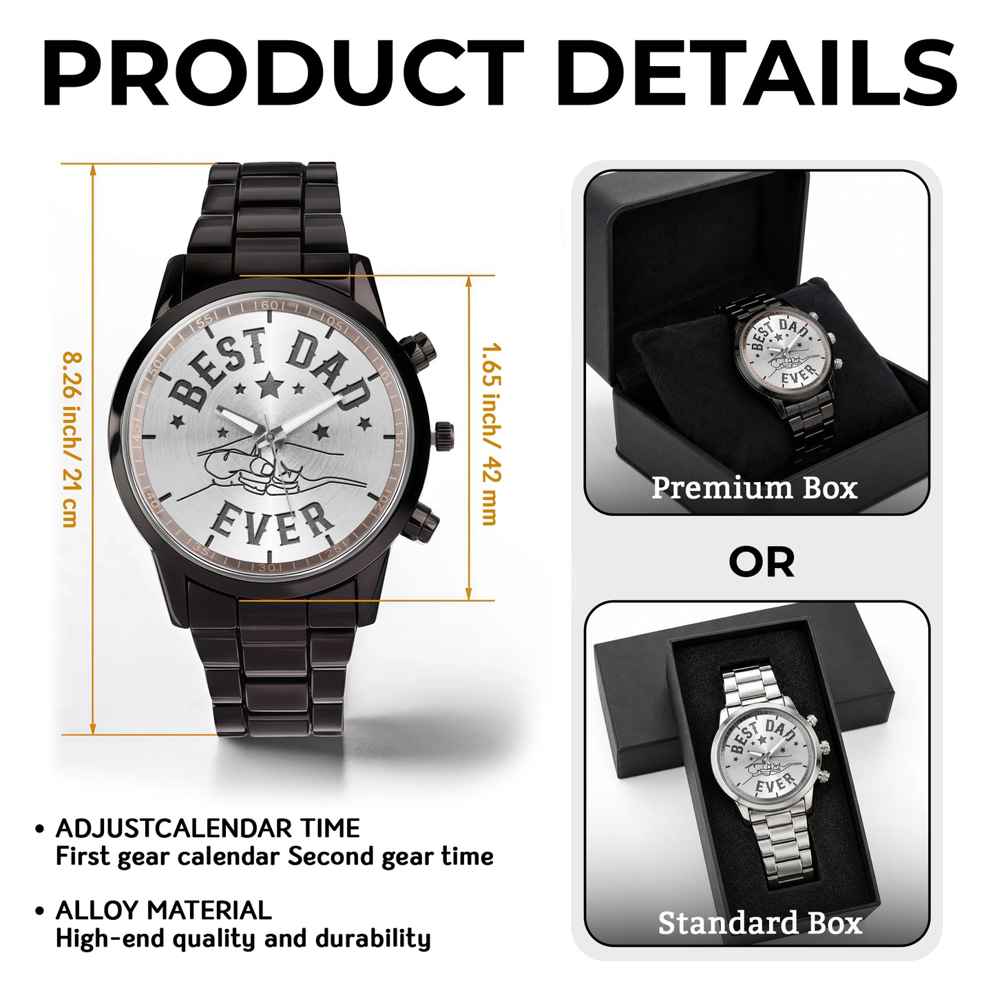 Best Dad Ever Fist Bump And Stars Custom Design - Personalized Custom Men's Watch - DAD745_CUMWA