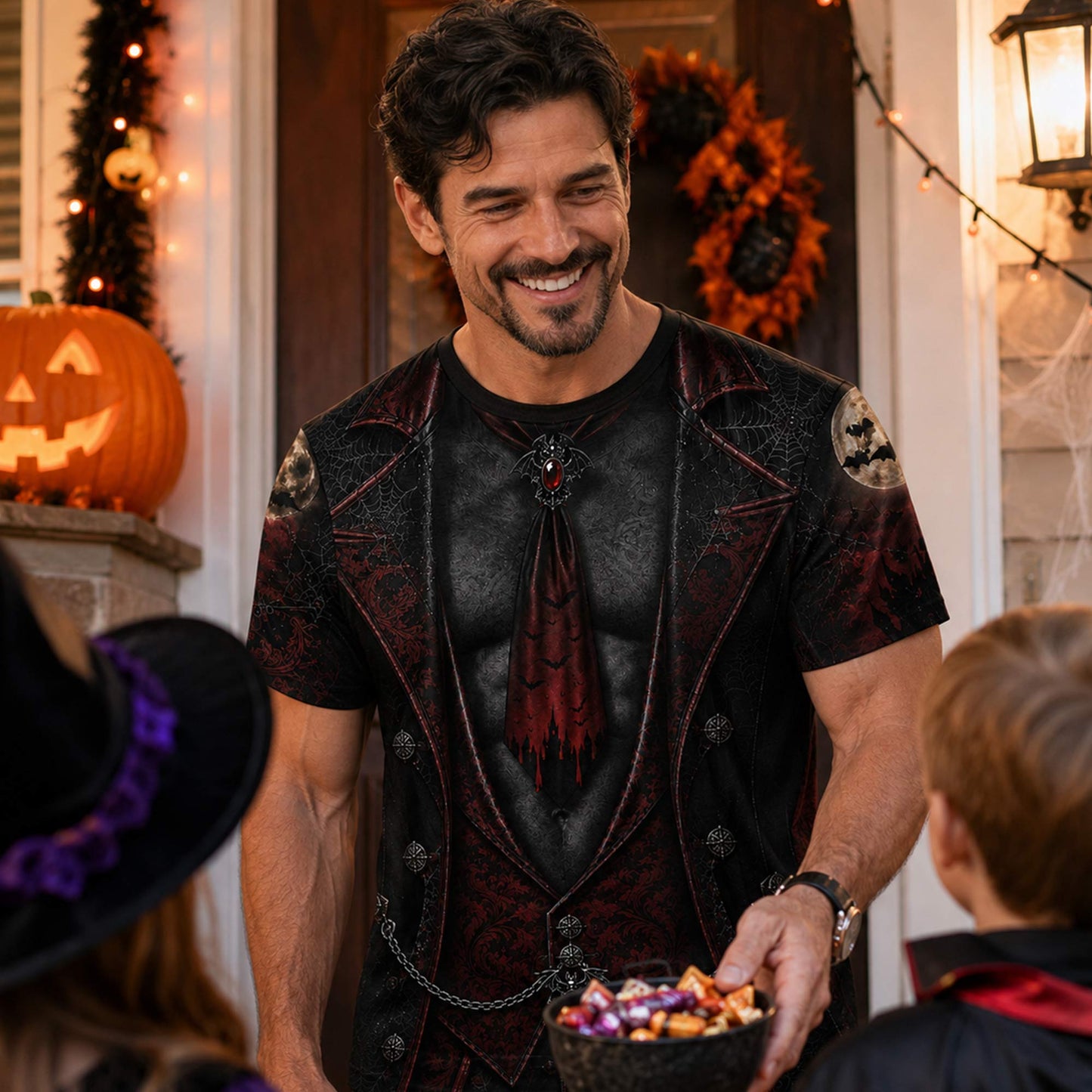 Stay Pumped Jack O Lantern Suit With Muscle Abs And Bats - Personalized Custom Unisex All-Over Printed T-Shirt - HALW149_3T