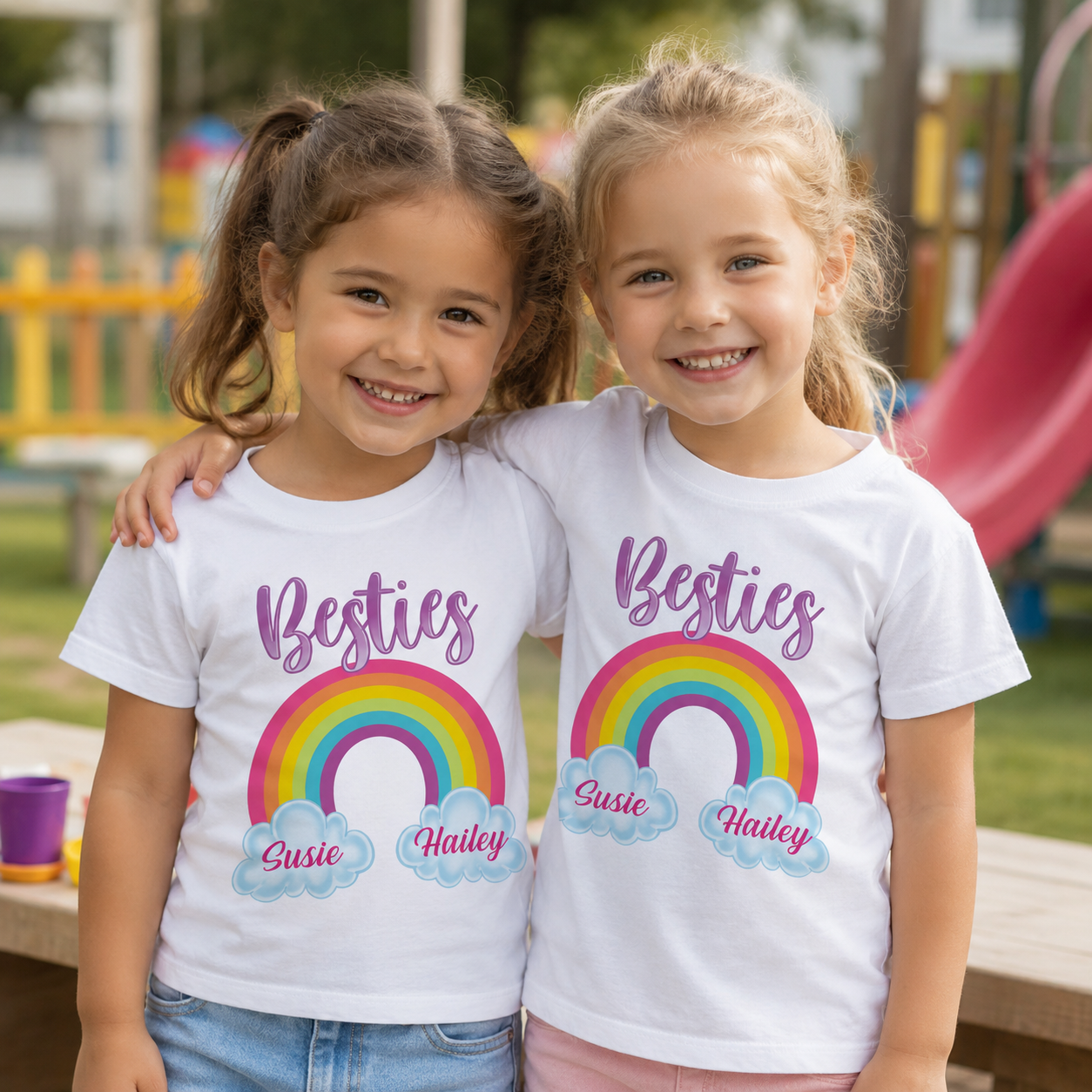 Besties Colorful Rainbow And Clouds Personalized Kids Shirt - Personalized Custom Youth T-shirt - BST605_WYOU