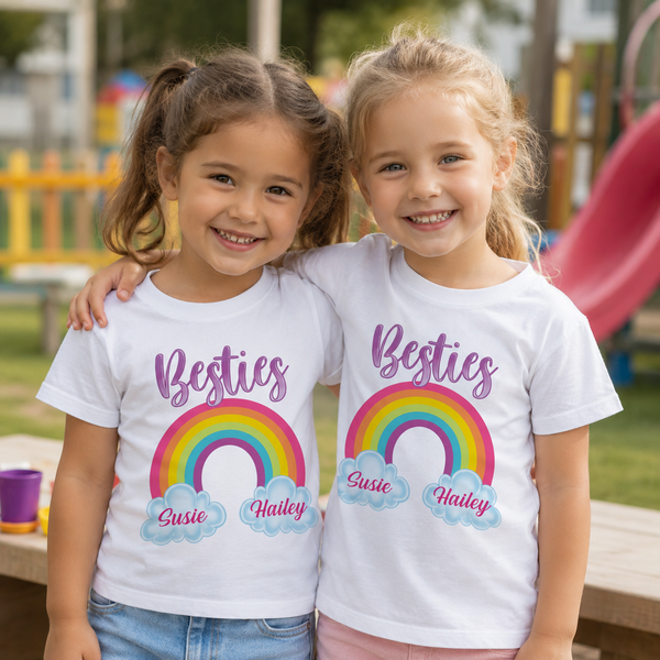 Besties Colorful Rainbow And Clouds Personalized Kids Shirt - Personalized Custom Youth T-shirt - BST605_WYOU