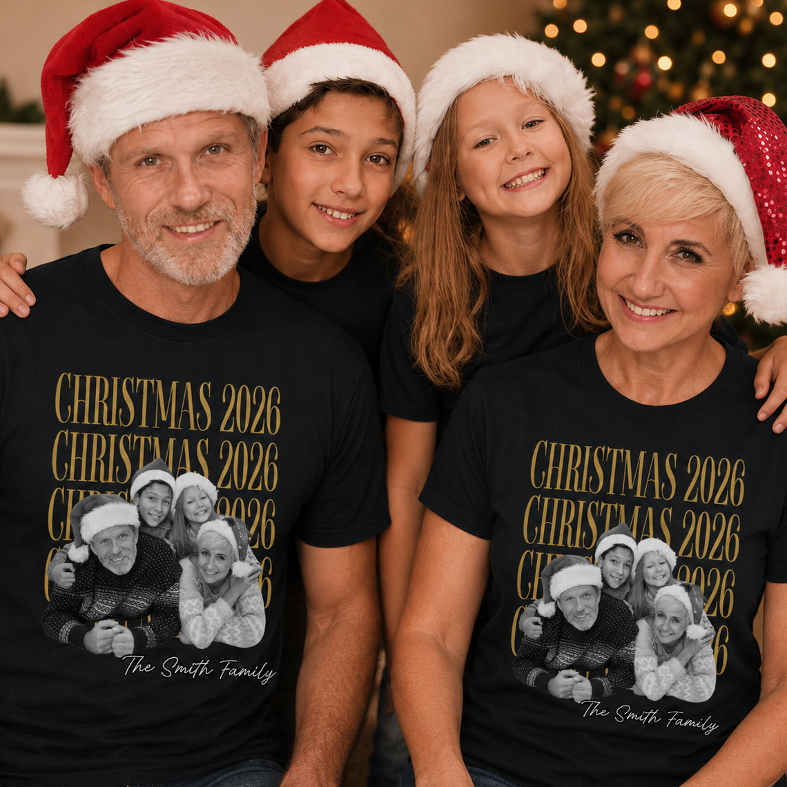 Christmas Family Personalized Photo And Custom Family Name Holiday Design - Personalized Custom Unisex T-shirt, Hoodie - XMAS278_BBAS