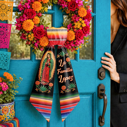 La Familia Virgin Of Guadalupe Floral Serape Custom Name - Personalized Custom Decorative Sash - HSP048_WRESA