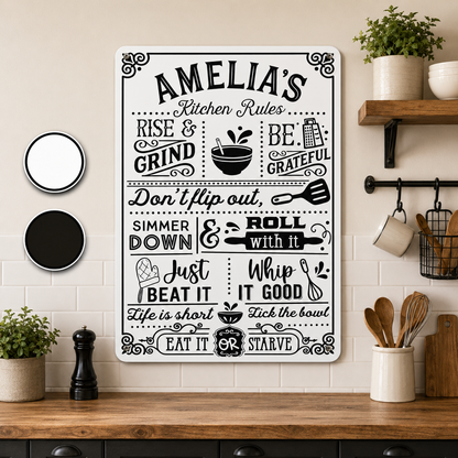 Kitchen Rules With Utensils Personalized Metal Sign For Cooking Lovers - Personalized Metal Sign - COOK069_MSIGN