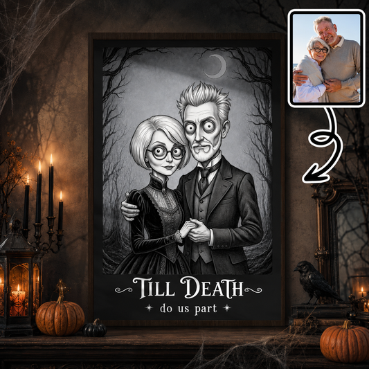 Till Death Do Us Part Victorian Gothic Couple Halloween Art - Personalized Custom Vertical Poster - HALW162_VPOS