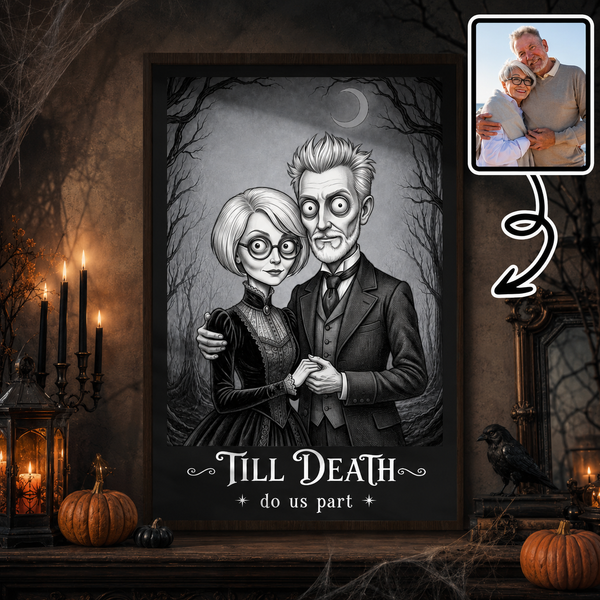 Till Death Do Us Part Victorian Gothic Couple Halloween Art - Personalized Custom Vertical Poster - HALW162_VPOS