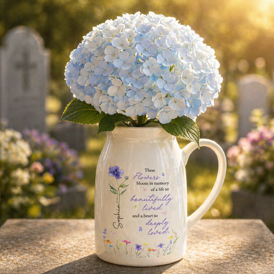 These Flowers Bloom In Memory Beautifully Lived Birth Month Flowers - Personalized Ceramic Flower Vase - HME575_CEV