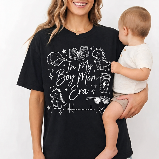 In My Boy Mom Era Dinosaur And Sneakers Graphics - Personalized Custom Unisex T-shirt, Hoodie - MOM397_BBAS