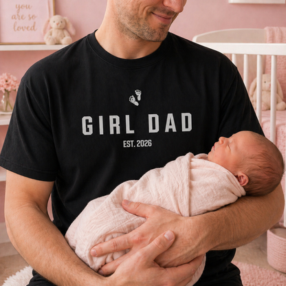 Girl Dad Established with Baby Footprints - Personalized Custom Unisex T-shirt, Hoodie - DAD486_BBAS