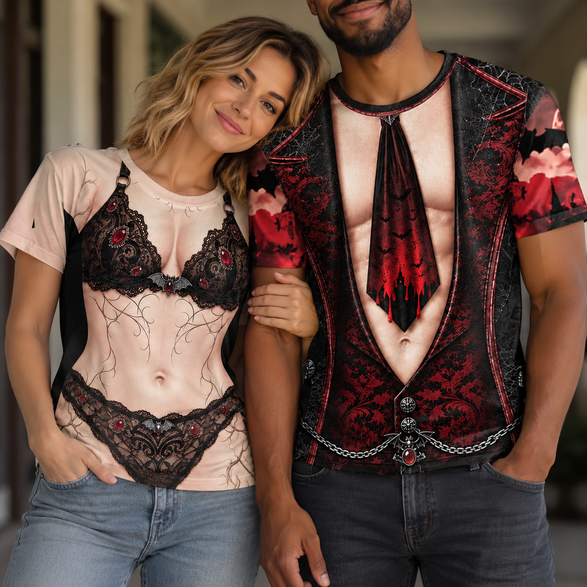 Vampire Lord Costume Bat Tie And Abs Gothic Design - Personalized Custom Unisex All-Over Printed T-Shirt - CPL2083_3T