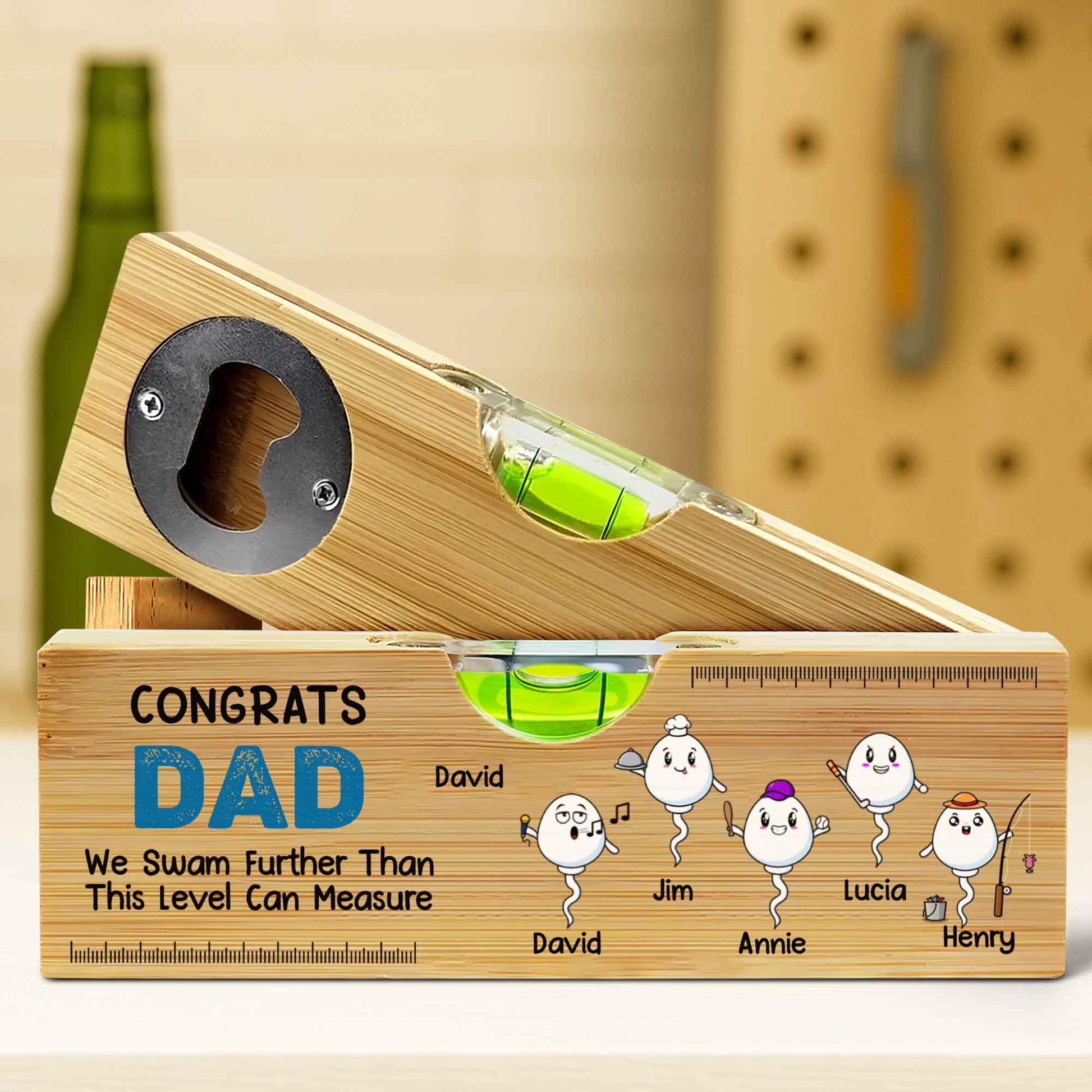 CONGRATS DAD We Swam Further Than This Level Can Measure, Spirit Level and Bottle Opener