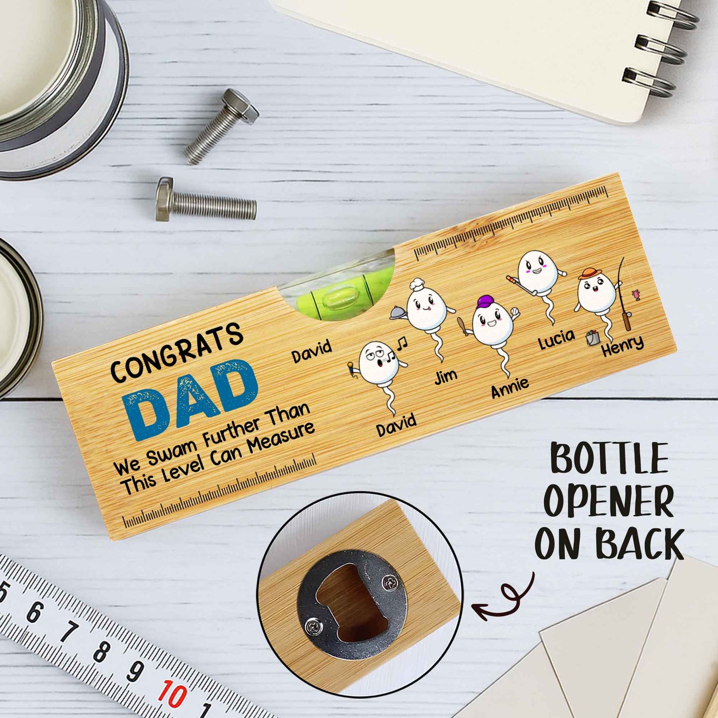 CONGRATS DAD We Swam Further Than This Level Can Measure, Spirit Level and Bottle Opener