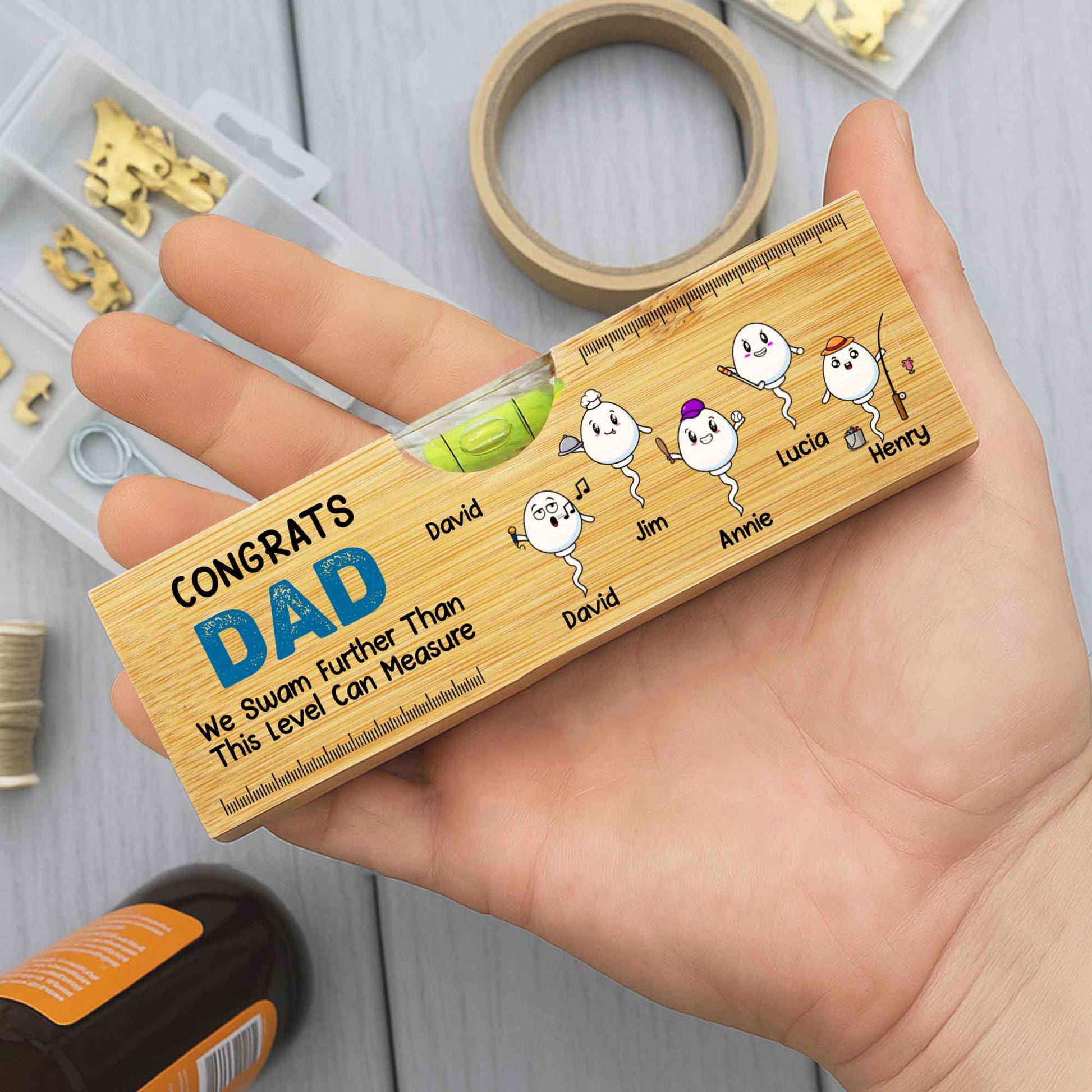 CONGRATS DAD We Swam Further Than This Level Can Measure, Spirit Level and Bottle Opener