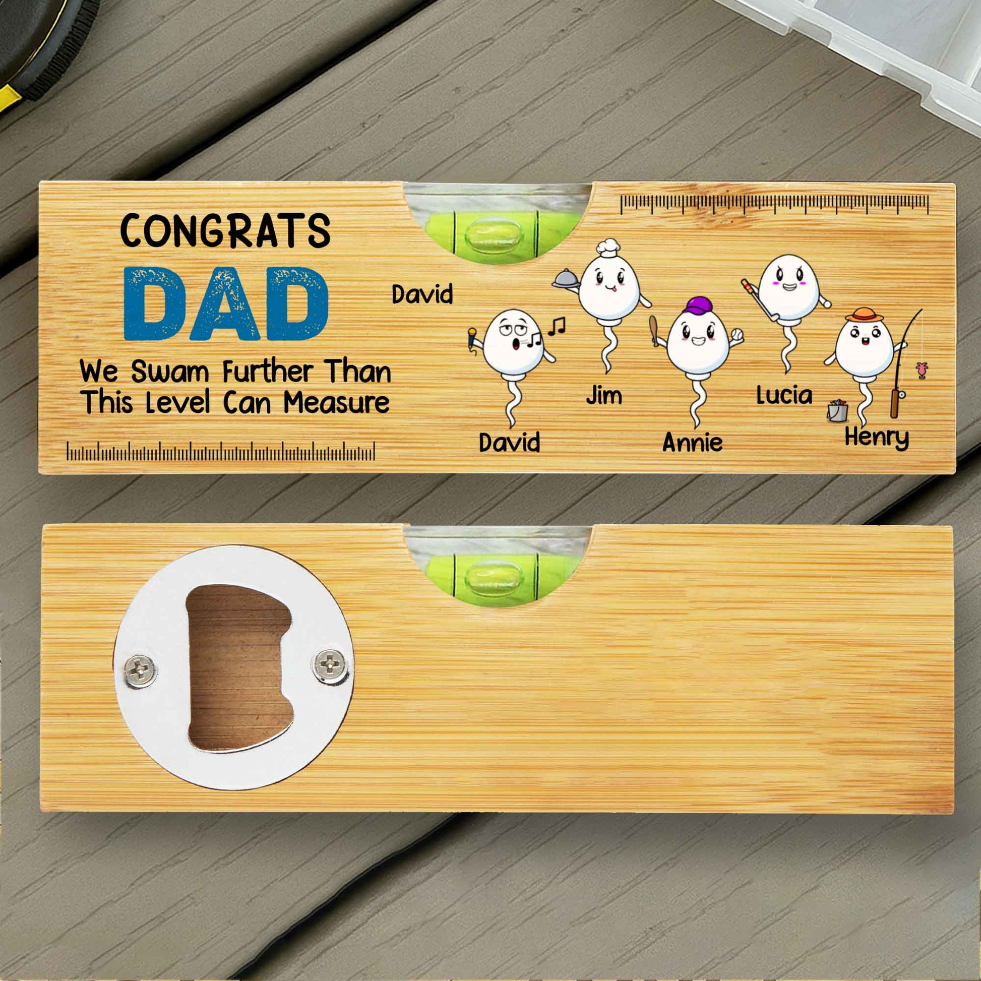 CONGRATS DAD We Swam Further Than This Level Can Measure, Spirit Level and Bottle Opener