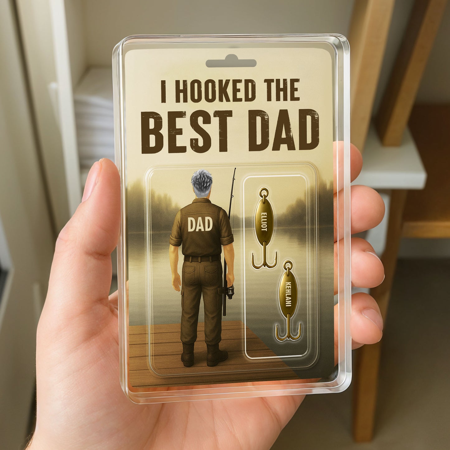 I Hooked The Best Dad, Fishing Rod and Fish Hooks - Personalized Custom Acrylic Plaque - DAD003_RECA