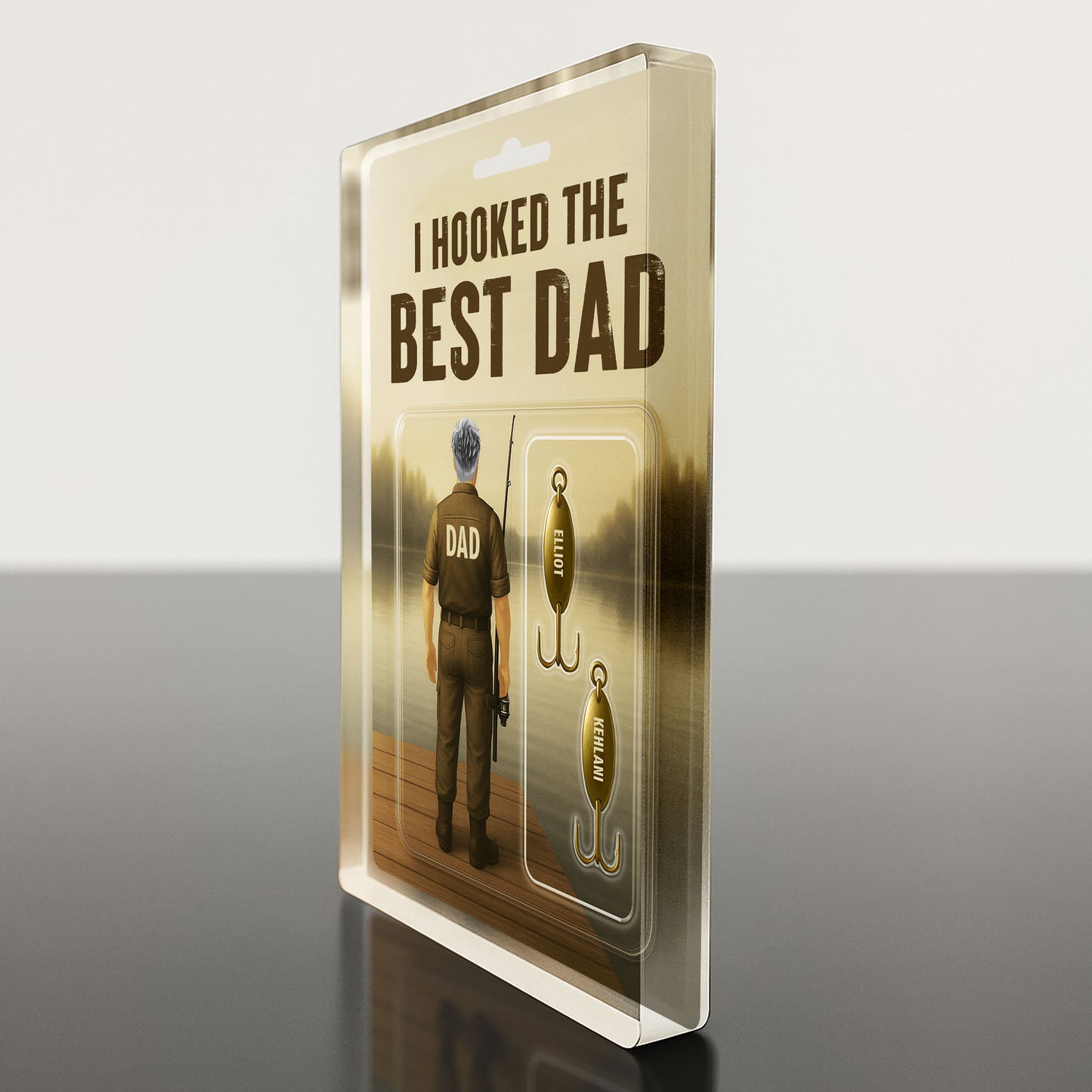 I Hooked The Best Dad, Fishing Rod and Fish Hooks - Personalized Custom Acrylic Plaque - DAD003_RECA