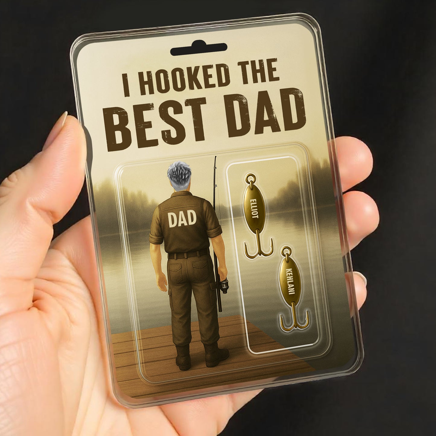 I Hooked The Best Dad, Fishing Rod and Fish Hooks - Personalized Custom Acrylic Plaque - DAD003_RECA