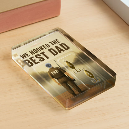 I Hooked The Best Dad, Fishing Rod and Fish Hooks - Personalized Custom Acrylic Plaque - DAD003_RECA