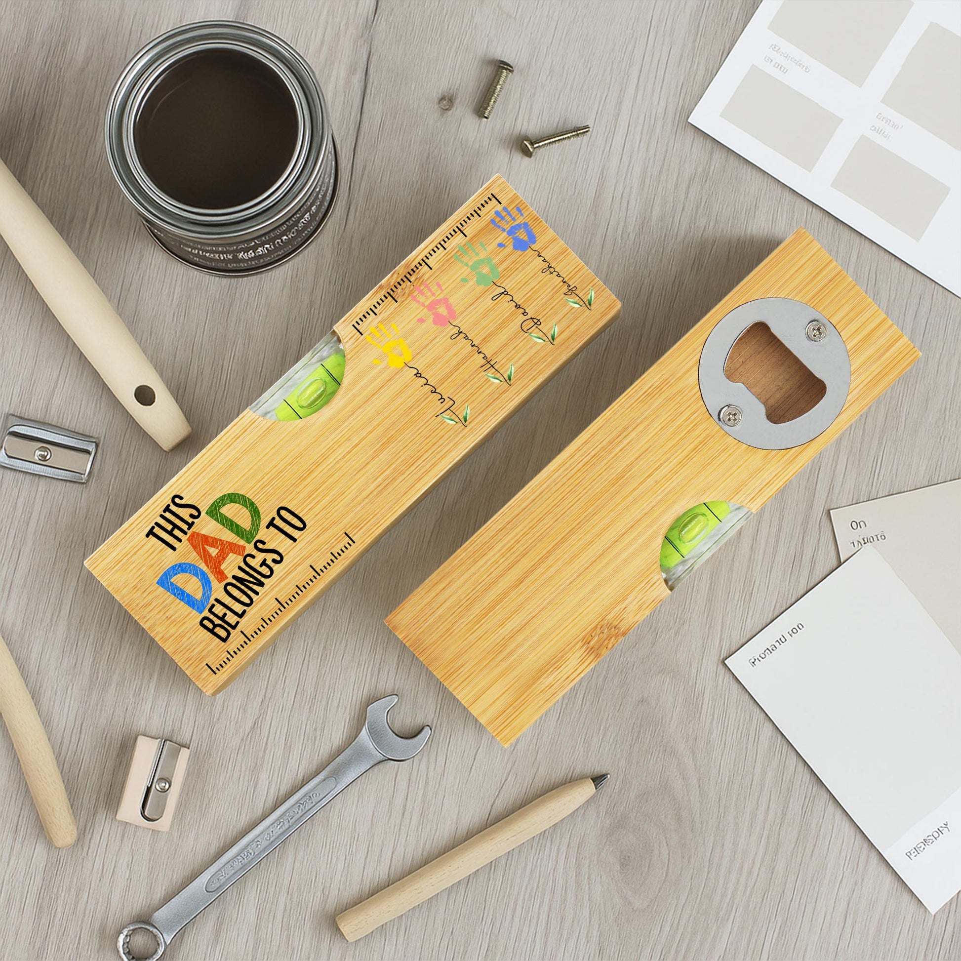 This Dad Belongs To, Handprints, Level, Bottle Opener