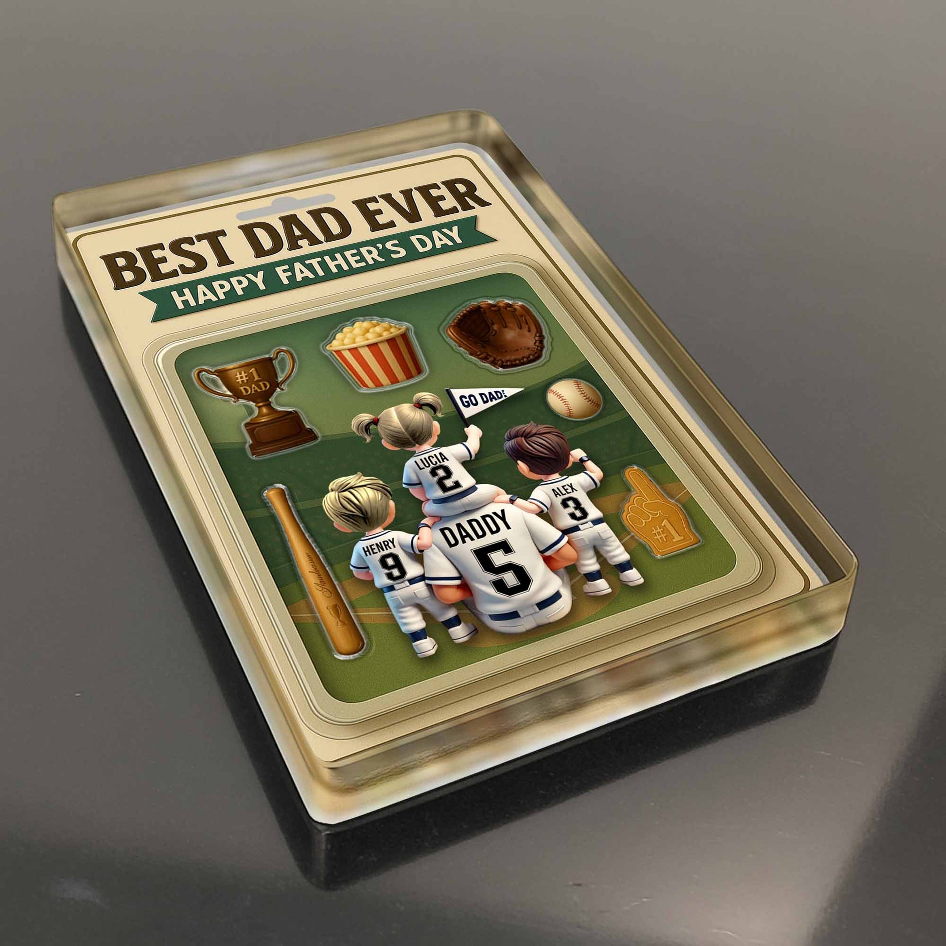 Best Dad Ever Happy Father's Day, Trophy and Baseball Glove