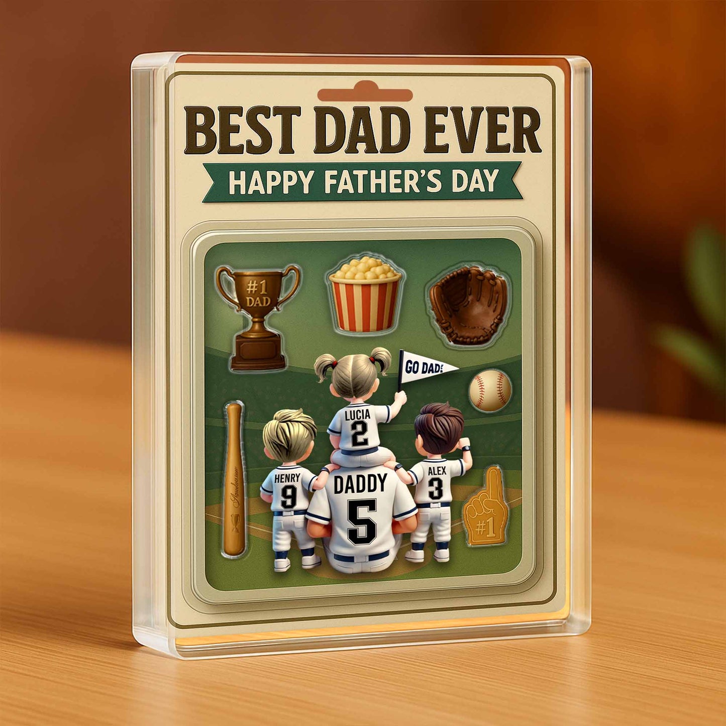 Best Dad Ever Happy Father's Day, Trophy and Baseball Glove