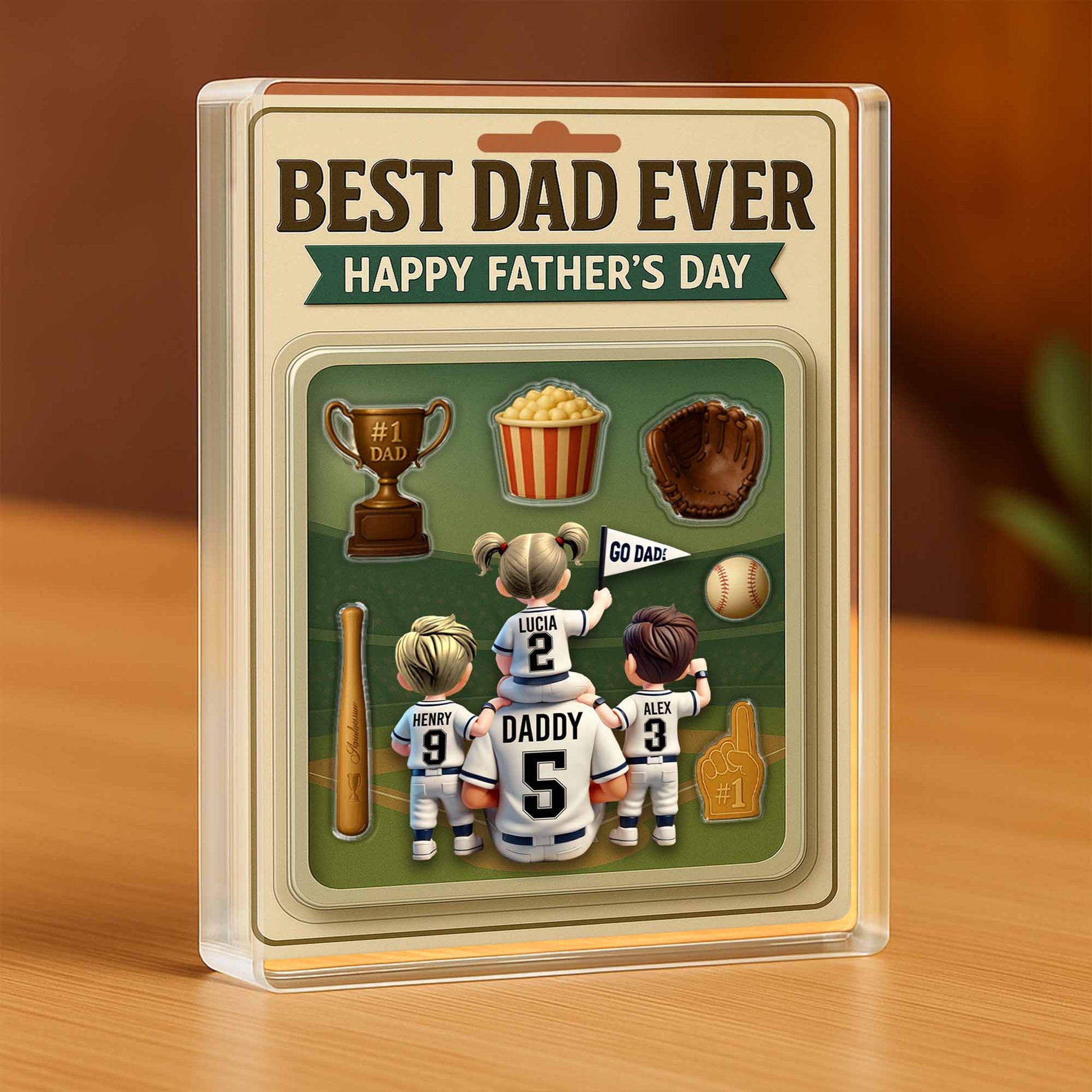 Best Dad Ever Happy Father's Day, Trophy and Baseball Glove