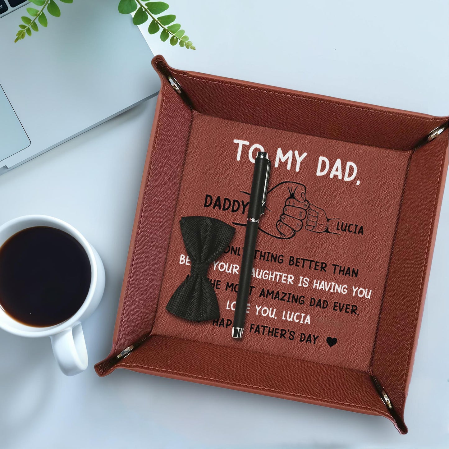 Para mi papá: Lo único mejor que ser tu hija es tenerte como el papá más increíble del mundo - Bandeja de valet de cuero personalizada - DAD007_LTRAY