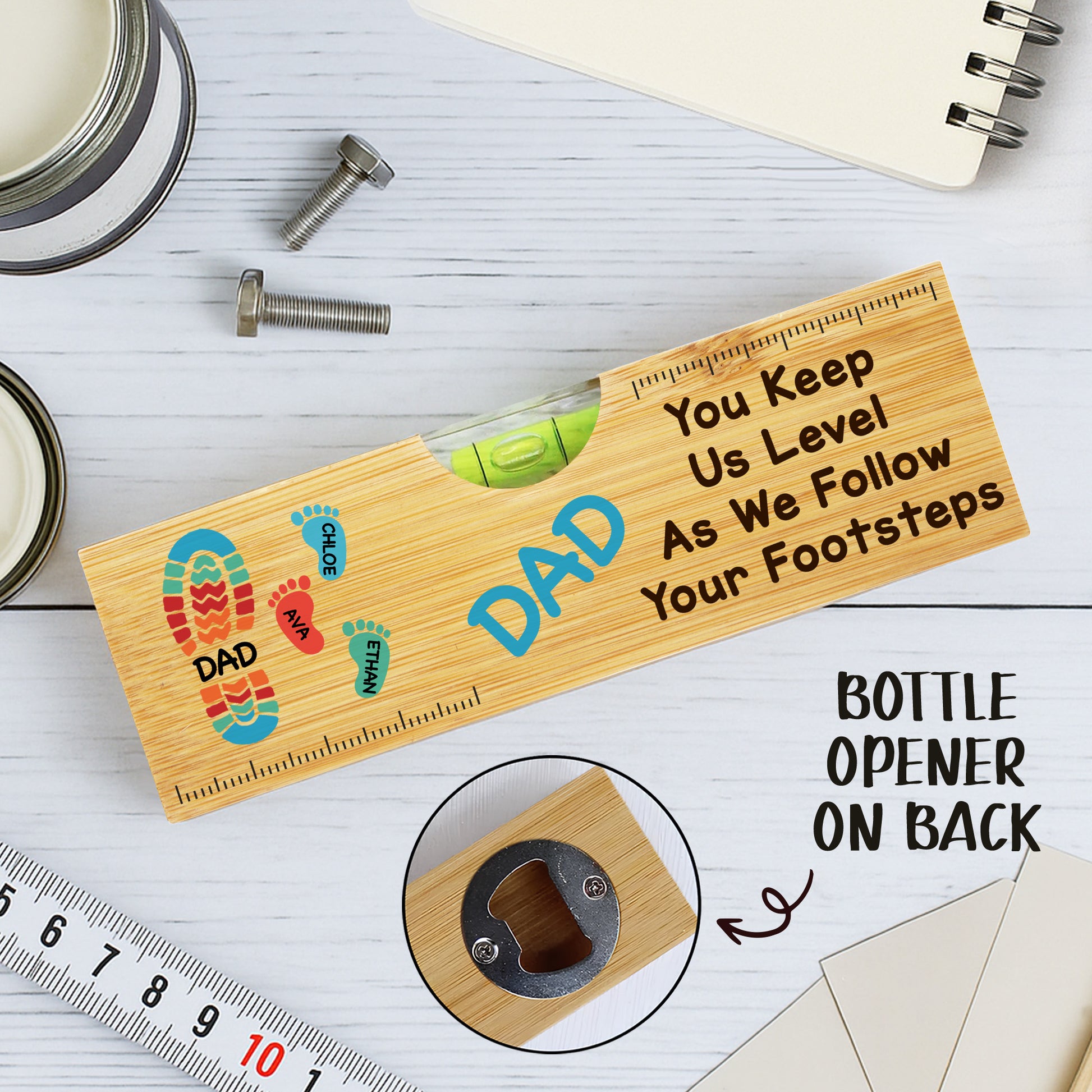 You Keep Us Level As We Follow Your Footsteps, Footprints And Spirit Level