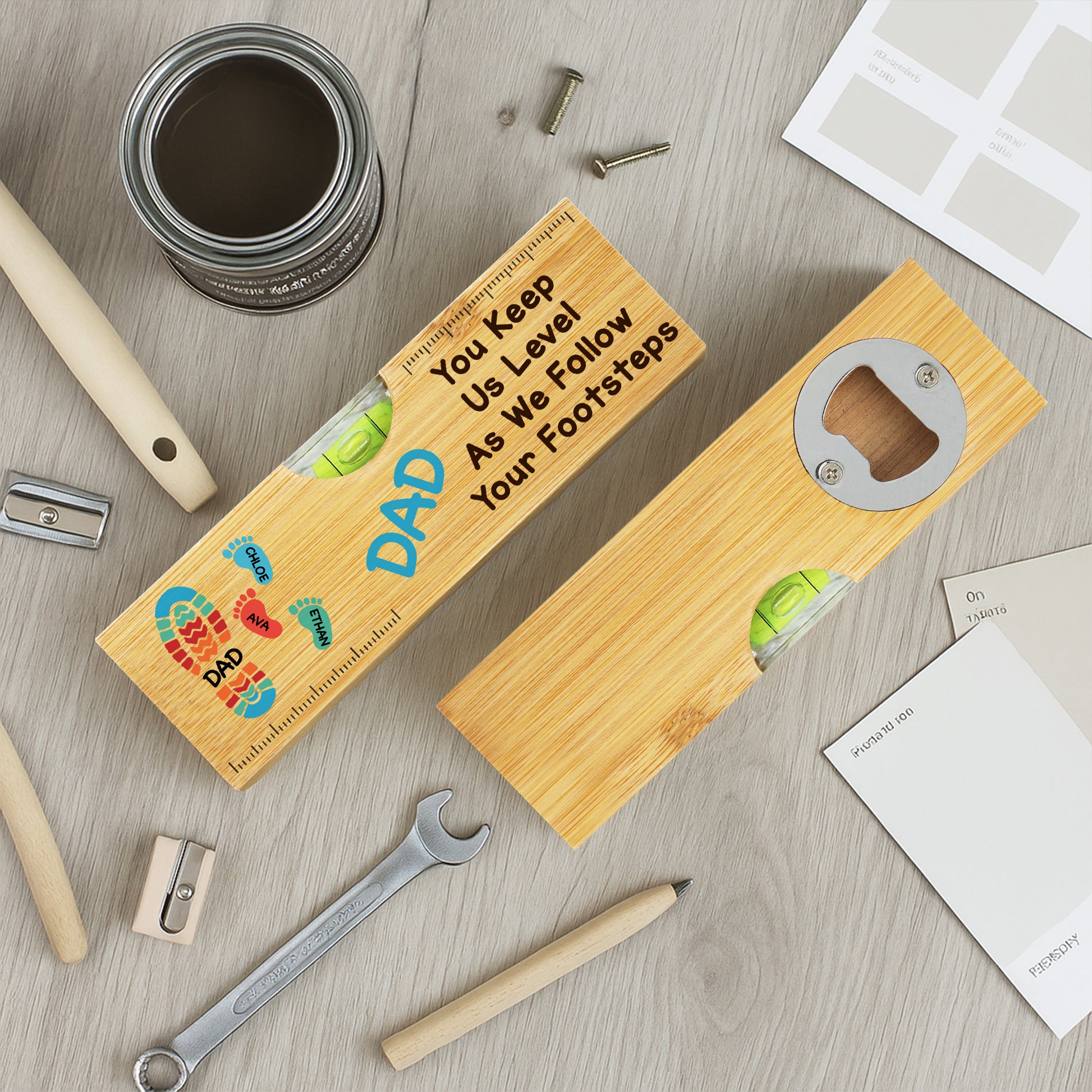 You Keep Us Level As We Follow Your Footsteps, Footprints And Spirit Level