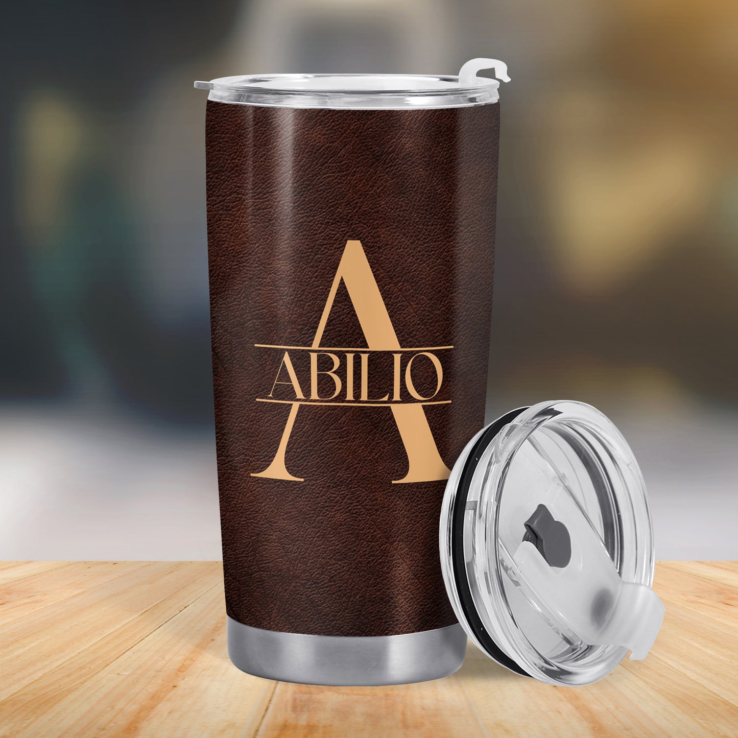 Custom Monogram On Elegant Leather Texture Tumbler