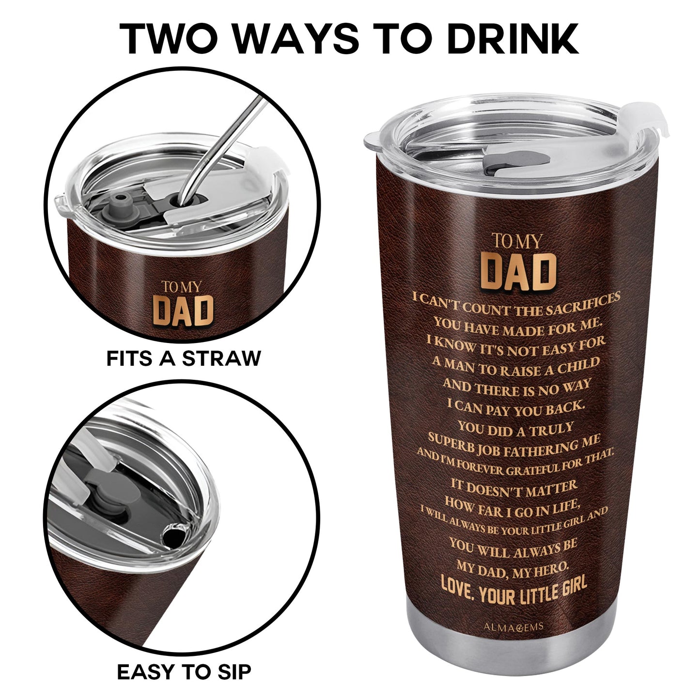 Heartfelt Message For Dad From Daughter On Stainless Steel Tumbler