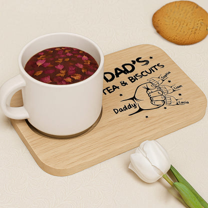 Dad's Tea & Biscuits, Cup Holder - Personalized Engraved Serving Board With Cup Holder - DAD012_WOBOE