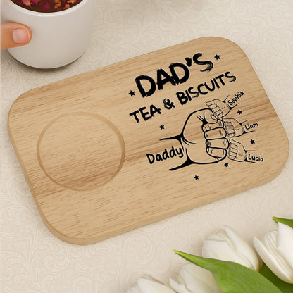 Dad's Tea & Biscuits, Cup Holder - Personalized Engraved Serving Board With Cup Holder - DAD012_WOBOE