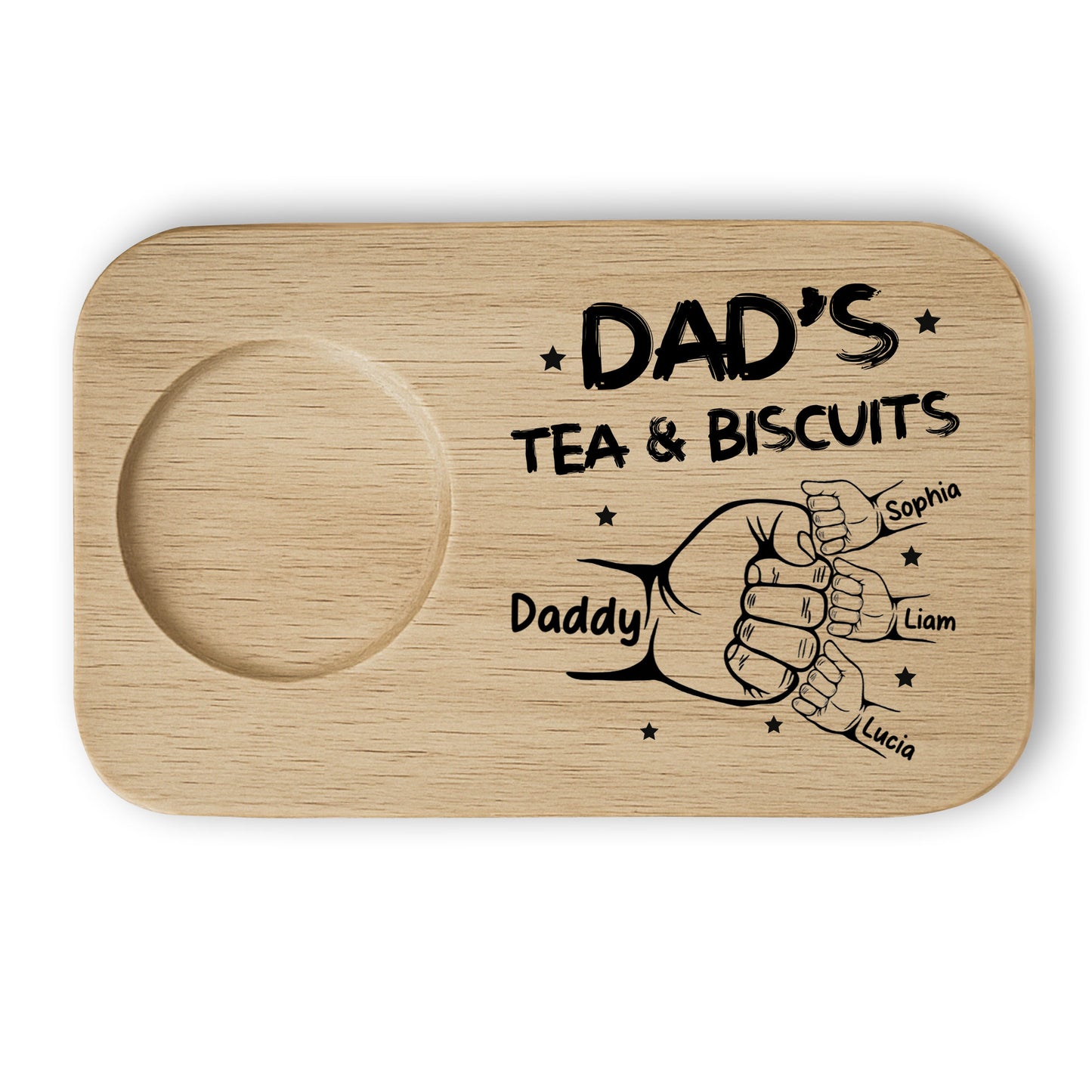 Dad's Tea & Biscuits, Cup Holder - Personalized Engraved Serving Board With Cup Holder - DAD012_WOBOE