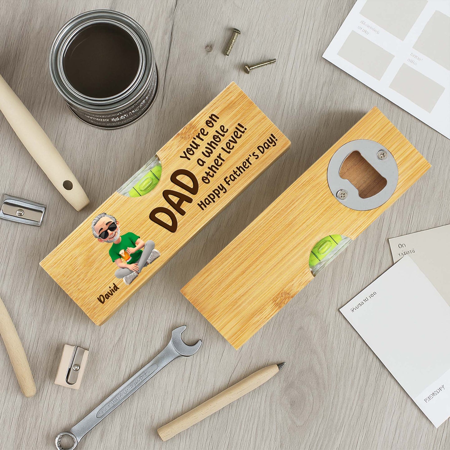 You're On A Whole Other Level! Happy Father's Day, Spirit Level And Bottle Opener