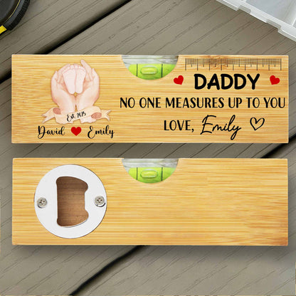 Papa, personne ne te surpasse, cœur et règle - Niveau à bulle en bois personnalisé avec décapsuleur - DAD016_PLEV